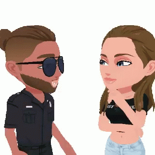 A Man With A Beard And Sunglasses Is Talking To A Woman . GIF