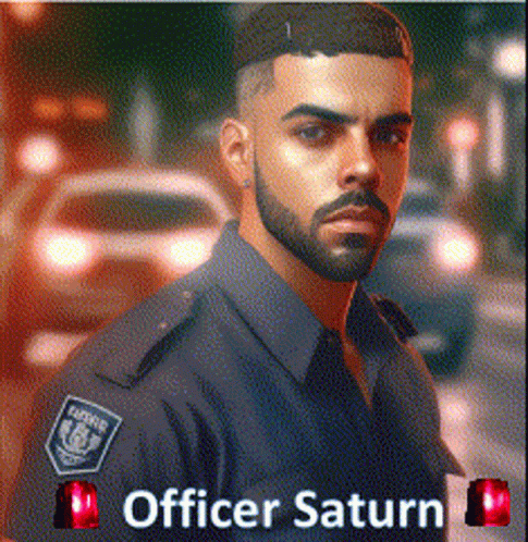 A Man With A Beard And The Name Officer Saturn GIF