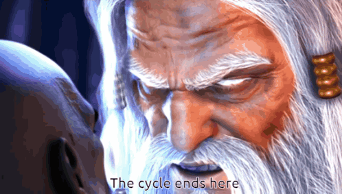 A Man With A Beard And The Words " The Cycle Ends Here " GIF