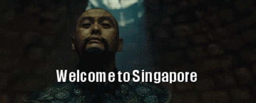 A Man With A Beard And The Words Welcome To Singapore Behind Him GIF
