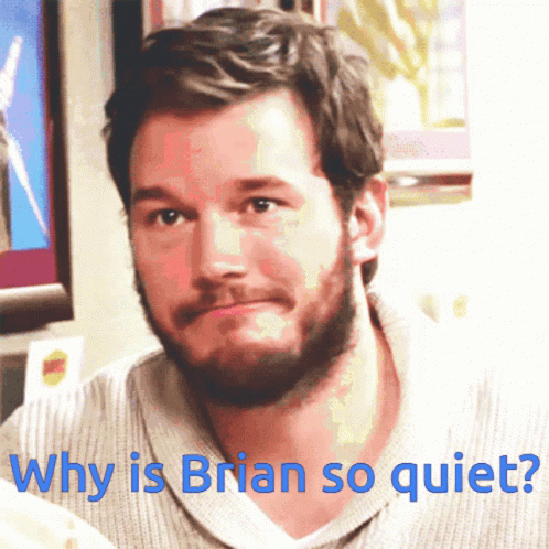 A Man With A Beard And The Words " Why Is Brian So Quiet " Below Him GIF