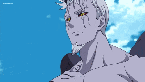 A Man With A Beard And Yellow Eyes Is Shown In A Cartoon GIF