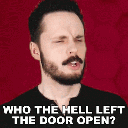 Man With Closed Eyes Saying Who Left Door Open GIF