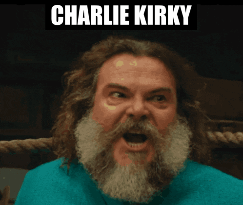 A Man With A Beard Has The Name Charlie Kirky On The Bottom GIF