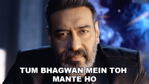 A Man With A Beard Has The Words Tum Bhagwan Mein Toh Mante Ho Above Him GIF