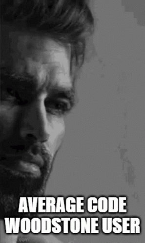 A Man With A Beard Is Crying In A Black And White Photo With The Words `` Average Code Woodstone User '' . GIF