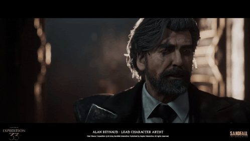 A Man With A Beard Is Featured In A Video Game Called Sandfall Interactive GIF