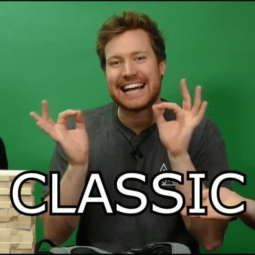 A Man With A Beard Is Giving The Ok Sign And The Word Classic Is Above Him GIF