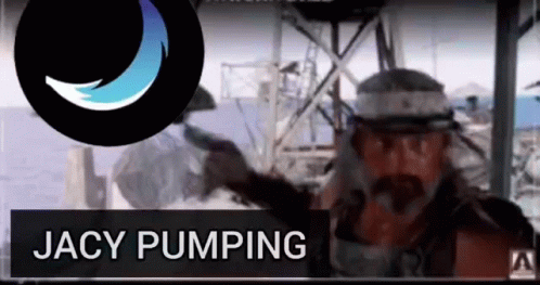 A Man With A Beard Is Holding A Gun And The Name Jacy Pumping Is Above Him GIF