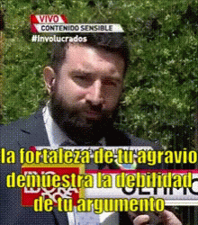 A Man With A Beard Is Holding A Sign That Says Vivo GIF