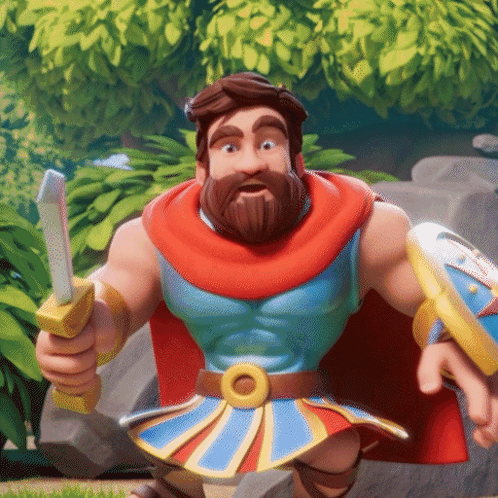 A Man With A Beard Is Holding A Sword And A Shield GIF