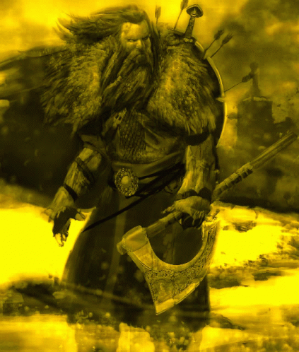 A Man With A Beard Is Holding An Axe And A Shield GIF