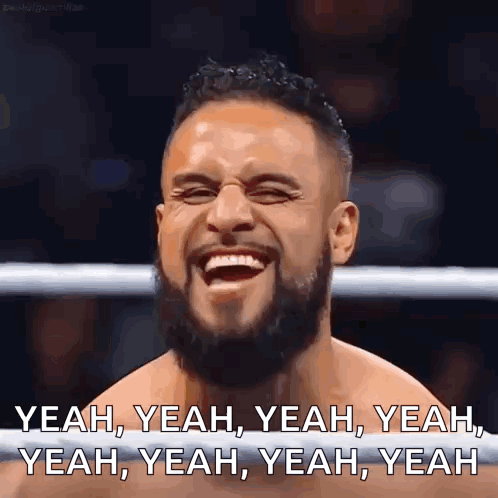 A Man With A Beard Is Laughing In A Boxing Ring With The Caption Yeah Yeah Yeah Yeah Yeah Yeah GIF