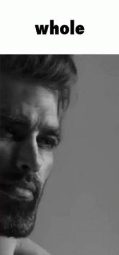 A Man With A Beard Is Looking At The Camera In A Black And White Photo With The Word Whole Above Him . GIF