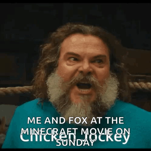A Man With A Beard Is Making A Funny Face And Says Me And Fox At The Minecraft Movie On Chicken Mickey GIF
