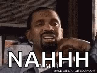 A Man With A Beard Is Making A Funny Face With The Words `` Nahh '' Written On It . GIF