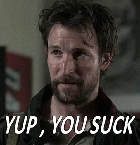 A Man With A Beard Is Making A Funny Face With The Words `` Yup , You Suck '' . GIF