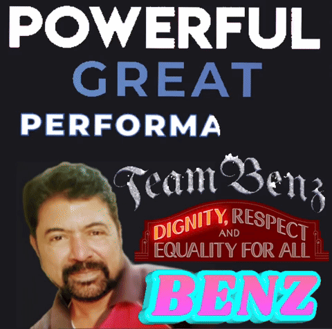 A Man With A Beard Is On A Poster That Says Powerful Great Performance Team Benz Dignity Respect And Equality For All Be GIF
