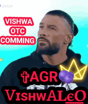 A Man With A Beard Is On A Poster That Says ' Vishwa Otc Comming ' GIF