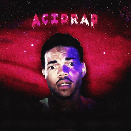 A Man With A Beard Is On A Red Background With The Word Acidrap On It GIF