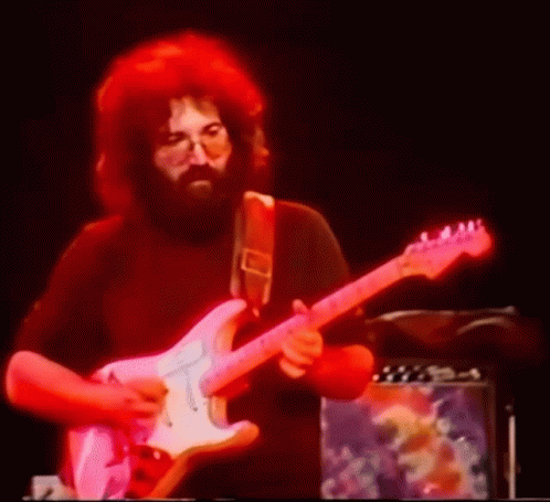 A Man With A Beard Is Playing A Guitar On Stage GIF