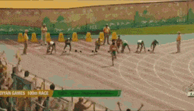Man With Beard Running 100M Race Sign GIF