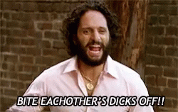 A Man With A Beard Is Saying Bite Eachother 'S Dicks Off ! GIF