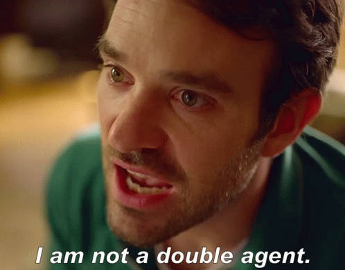 a man with a beard is saying i am not a double agent