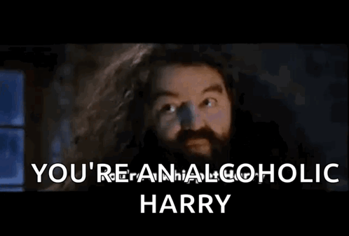 a man with a beard is saying you 're alcoholic harry
