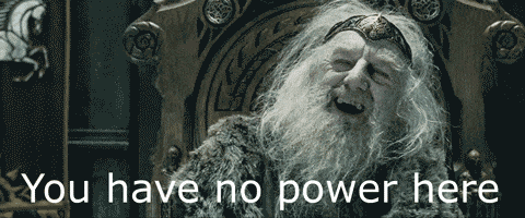 A Man With A Beard Is Sitting In A Chair With The Words " You Have No Power Here " Written Below Him GIF