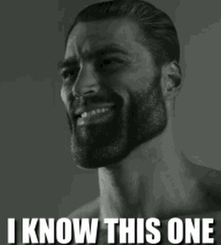 A Man With A Beard Is Smiling In A Black And White Photo With The Words `` I Know This One '' . GIF