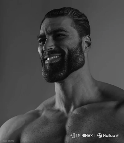 A Man With A Beard Is Smiling In A Black And White Photo With The Words Minimax Hailuo Ai On The Bottom GIF