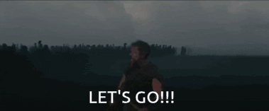 A Man With A Beard Is Standing In A Field With The Words Let 'S Go !!! GIF