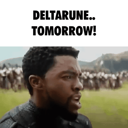 A Man With A Beard Is Standing In Front Of A Crowd Of People And Saying `` Deltarune Tomorrow '' . GIF