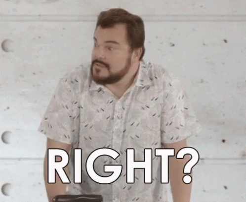 A Man With A Beard Is Standing In Front Of A Wall And Asking , `` Right ? '' GIF