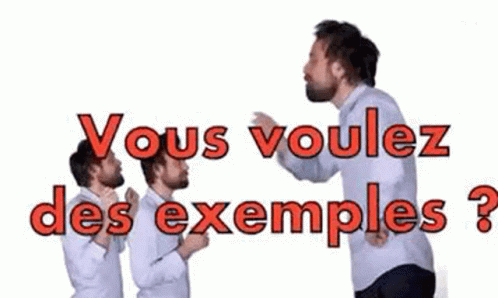 A Man With A Beard Is Standing In Front Of Two Other Men With The Words Vous Voulez Des Exemples Written Above Them GIF