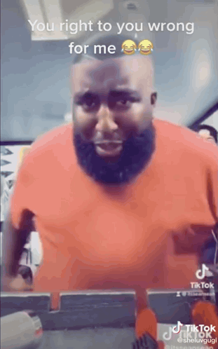 A Man With A Beard Is Standing On A Treadmill And Says `` You Right To You Wrong For Me '' . GIF