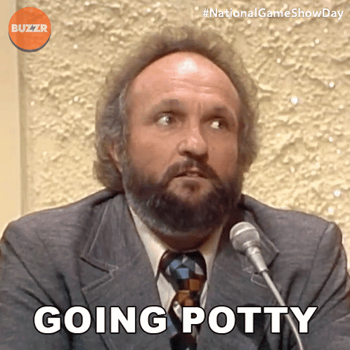 A Man With A Beard Is Talking Into A Microphone And Says " Going Potty " GIF