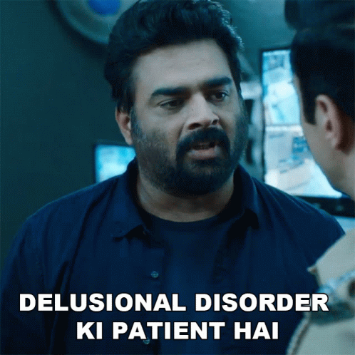 A Man With A Beard Is Talking To Another Man With The Words " Delusional Disorder Ki Patient Hai " Above Him GIF