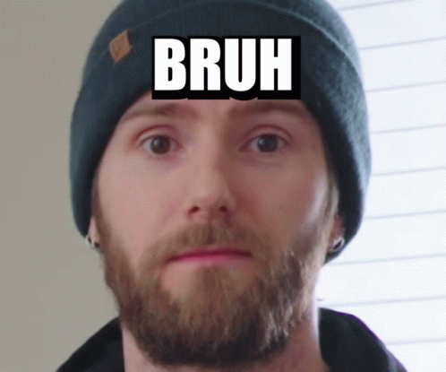 A Man With A Beard Is Wearing A Beanie And Has The Word Bruh On His Forehead GIF