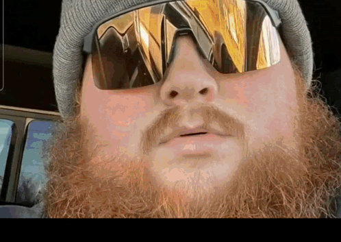 A Man With A Beard Is Wearing A Beanie And Sunglasses GIF