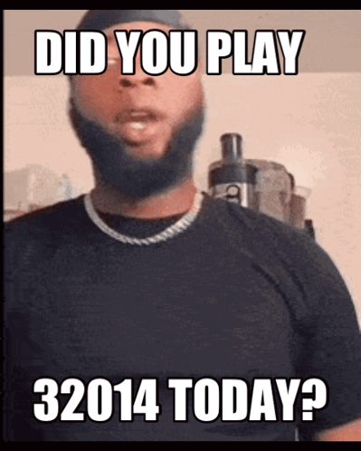 A Man With A Beard Is Wearing A Black Shirt And A Necklace And Says " Did You Play 32014 Today ? " GIF