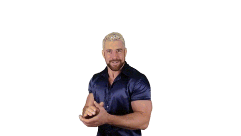 A Man With A Beard Is Wearing A Blue Shirt And Dancing GIF