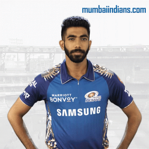 A Man With A Beard Is Wearing A Blue Shirt That Says Samsung GIF