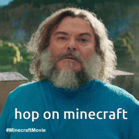 A Man With A Beard Is Wearing A Blue Sweater And The Caption Says Hop On Minecraft GIF