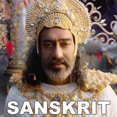 A Man With A Beard Is Wearing A Crown And The Word Sanskrit Is On The Bottom Of The Image GIF