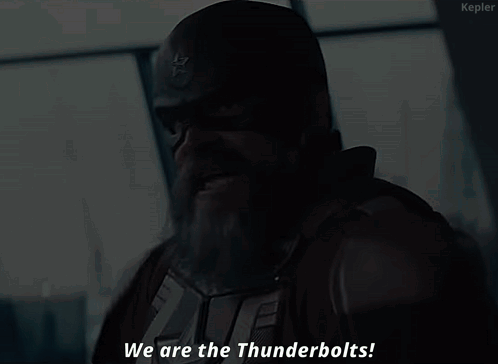 Man With Beard Wearing Helmet Saying We Are The Thunderbolts GIF
