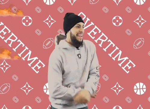 A Man With A Beard Is Wearing A Hoodie That Says Overtime GIF