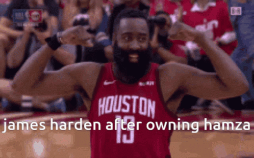 A Man With A Beard Is Wearing A Houston Jersey GIF
