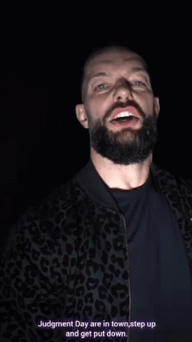 A Man With A Beard Is Wearing A Leopard Print Jacket And Says Judgment Day Are In Town Step Up And Get Put Down GIF